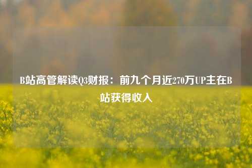 B站高管解读Q3财报：前九个月近270万UP主在B站获得收入