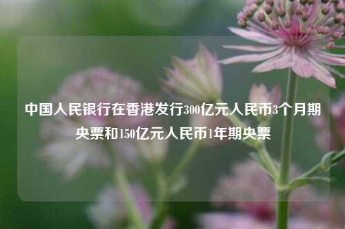 中国人民银行在香港发行300亿元人民币3个月期央票和150亿元人民币1年期央票