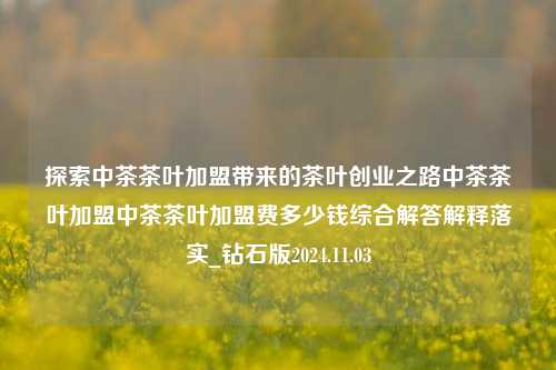 探索中茶茶叶加盟带来的茶叶创业之路中茶茶叶加盟中茶茶叶加盟费多少钱综合解答解释落实_钻石版2024.11.03