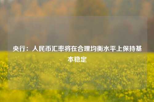 央行：人民币汇率将在合理均衡水平上保持基本稳定