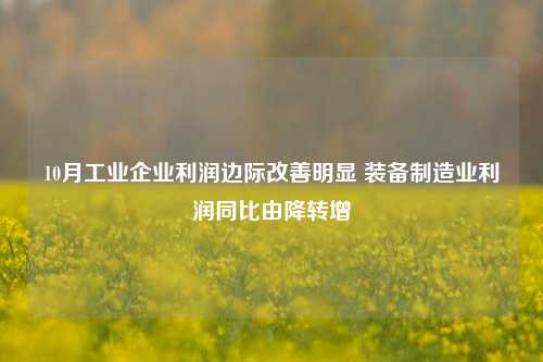 10月工业企业利润边际改善明显 装备制造业利润同比由降转增