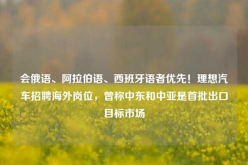 会俄语、阿拉伯语、西班牙语者优先！理想汽车招聘海外岗位，曾称中东和中亚是首批出口目标市场